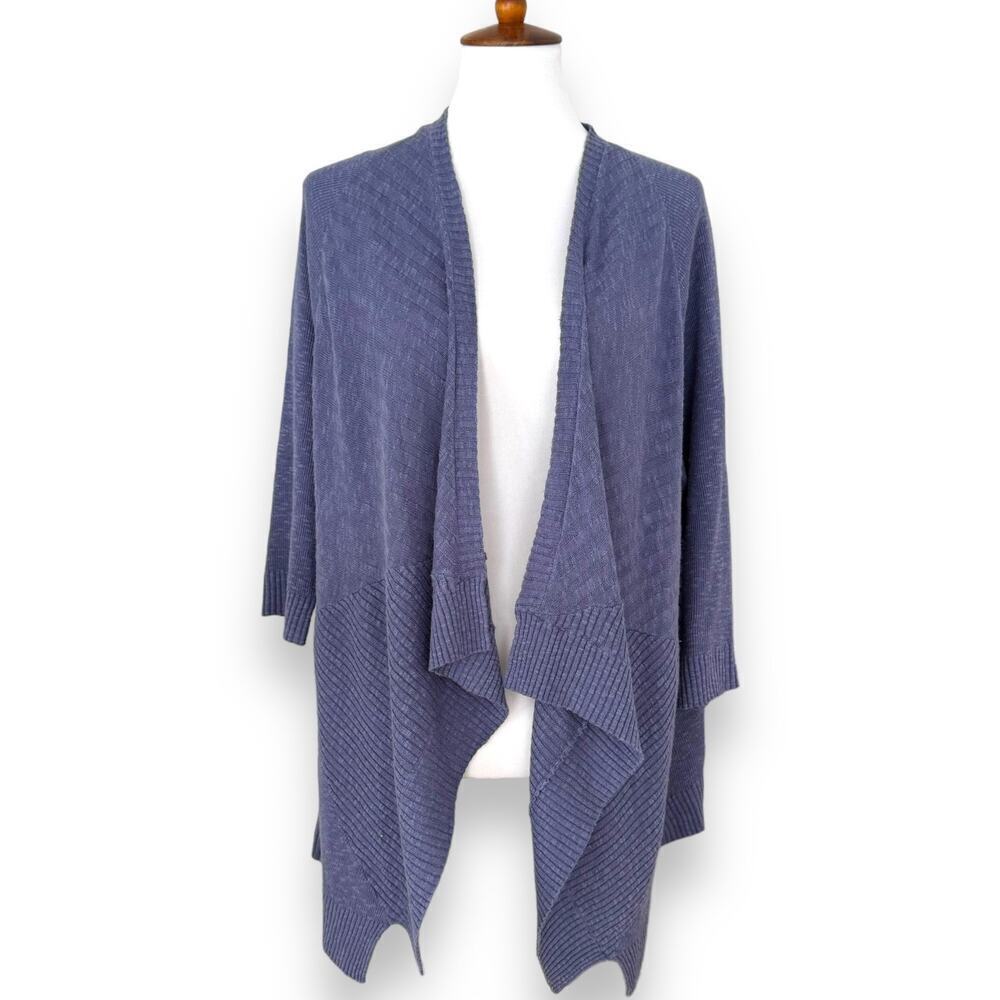 Eileen Fisher Periwinkle Blue Linen Cotton Slub Mix Stitch Open Cardigan Large